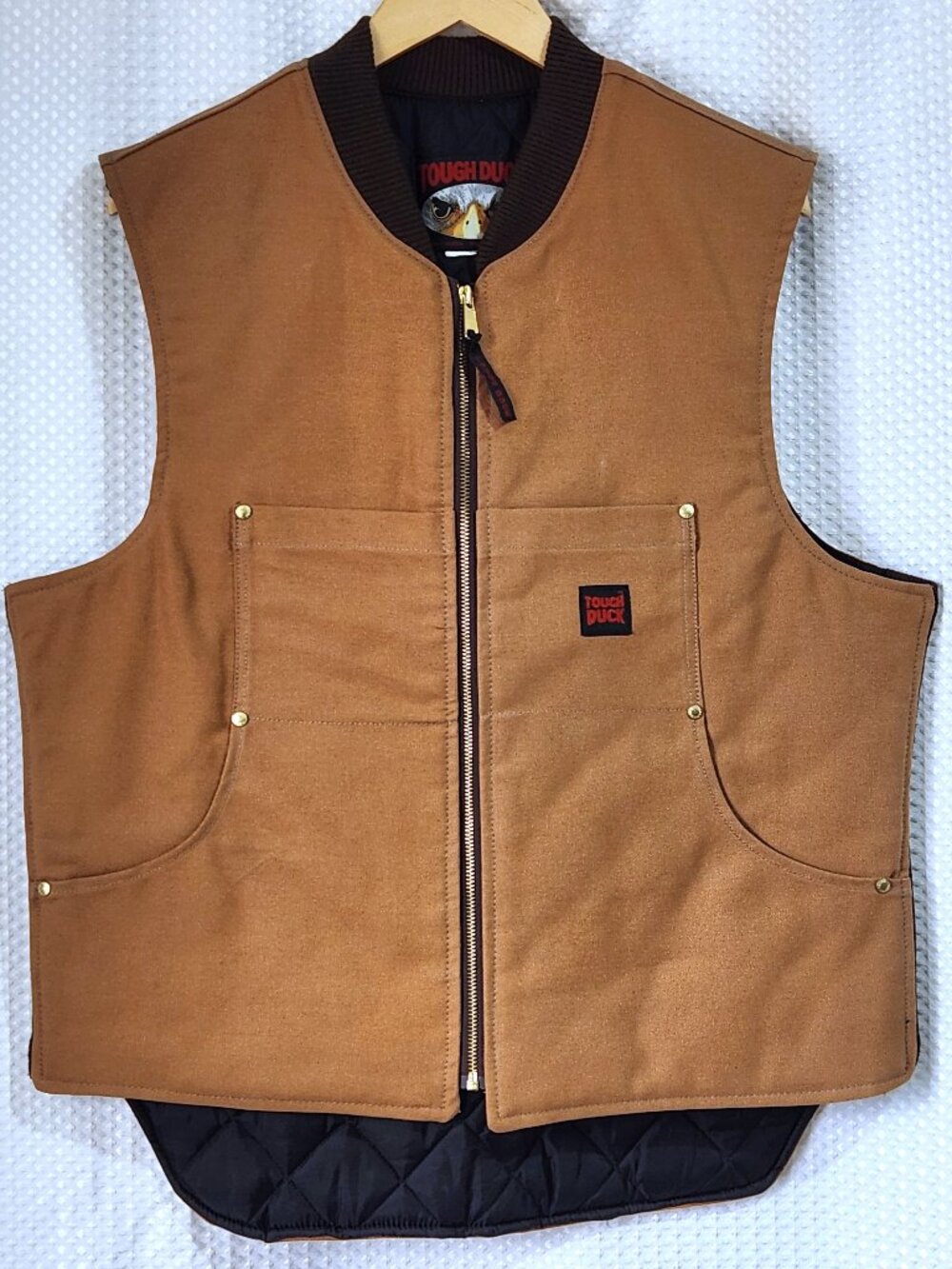 Tough Duck Work Vest Men Large Brown Canvas Quilt Lined Winter Gilet Made Canada